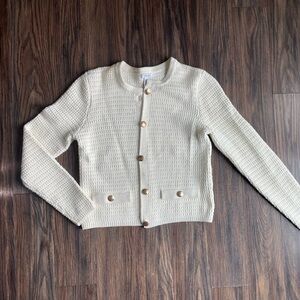 Nine West Women cream textured Initial cropped cardigan gold buttons M
